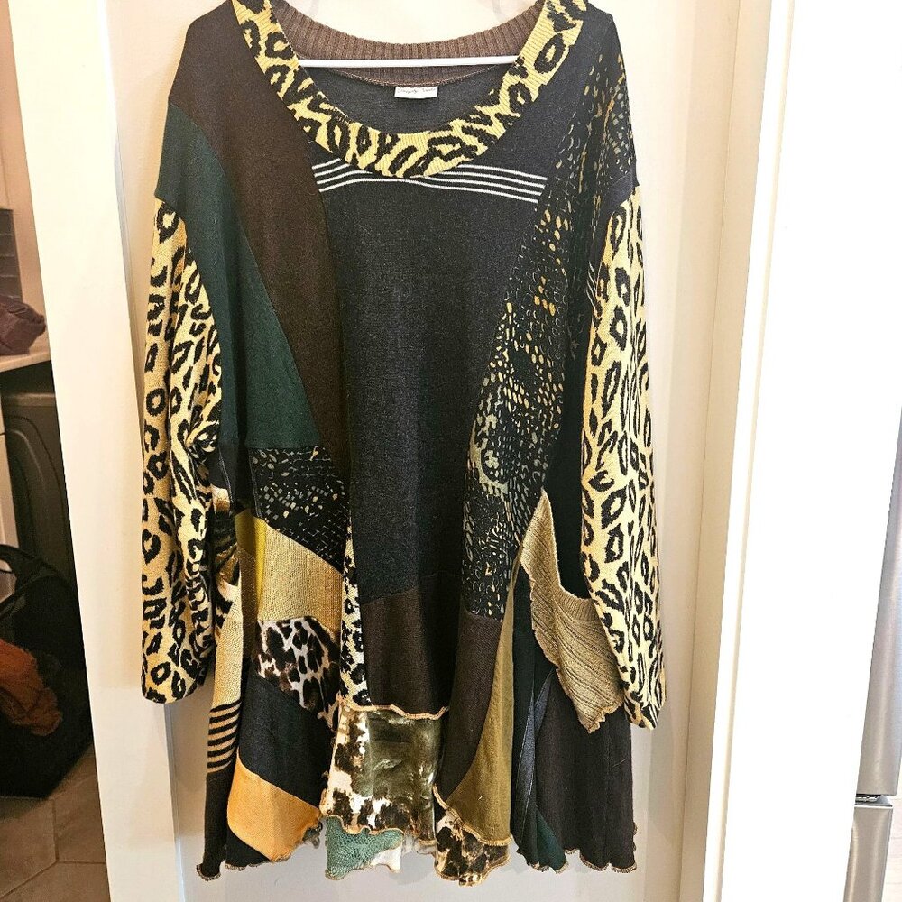 DesignbyNatalia Patchwork Animal Print Tunic Upcycle Boho Style Womens 2XL